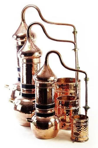 Kupfer-Alembik mit Aromakolonne in mehreren Größen